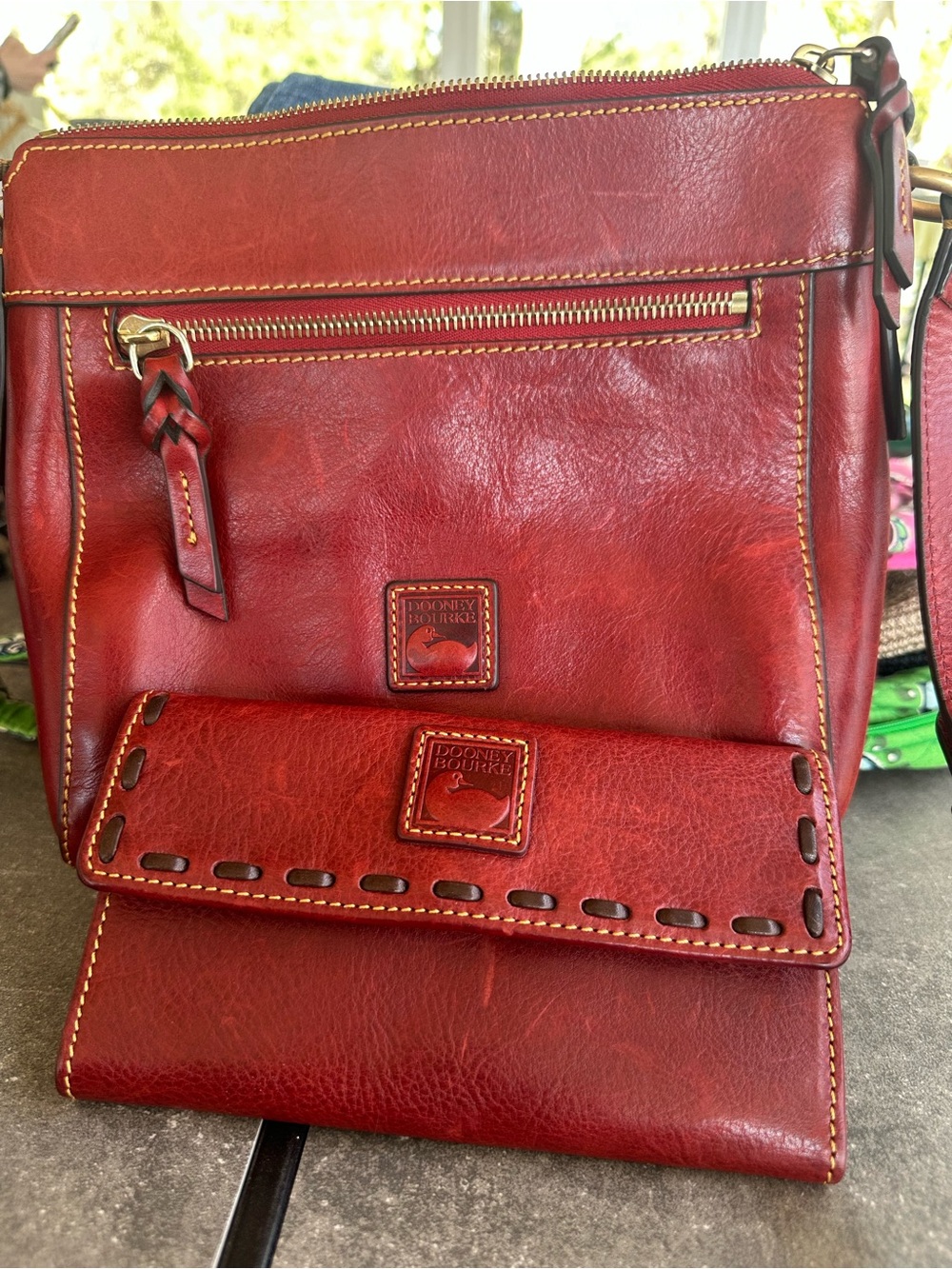 Dooney & Bourke Florentine Red Leather Crossbody Bag with Matching Wallet